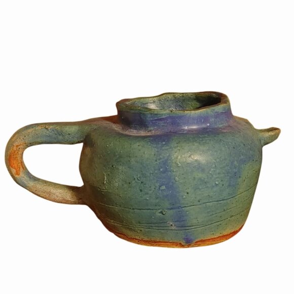 Handcraft Ceramic Teapot Rustic Green Blue Glaze Finish Unique Handmade Pottery